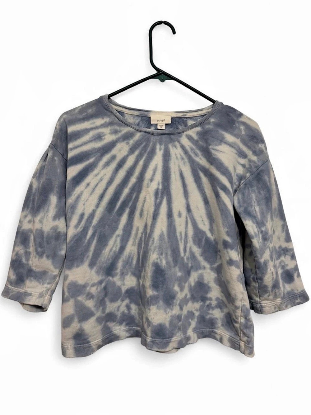 Pure Jill J. Jill blue Tie Dye 3/4 sleeve 100% cotton scoop neck tshirt size XS